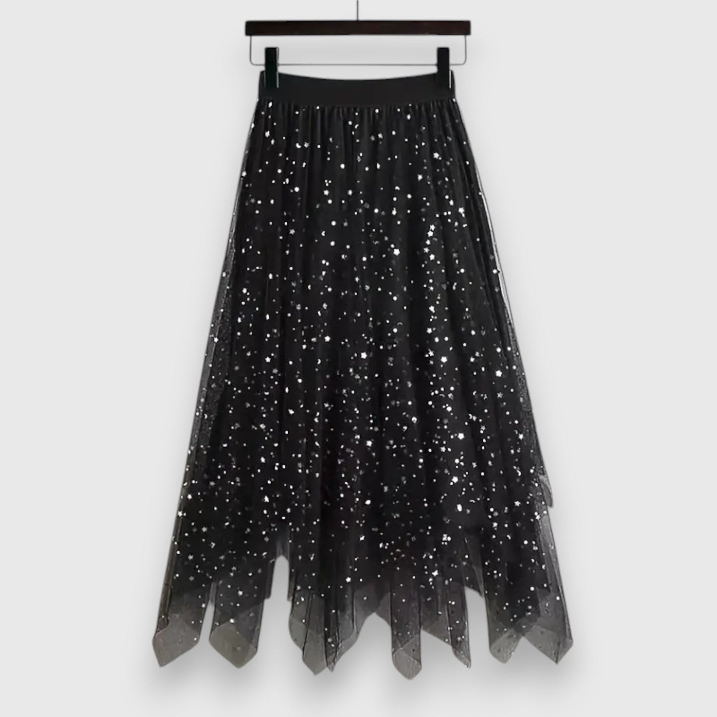 Ellerie | Women’s Sparkle Mesh Handkerchief Hem Skirt