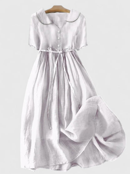 Evangeline | Women’s Short Sleeve Button Front Midi Dress