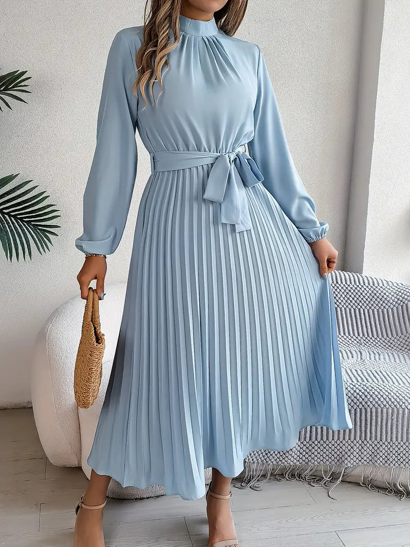 Elowyn | Women’s Long Sleeve Pleated Belted Midi Dress
