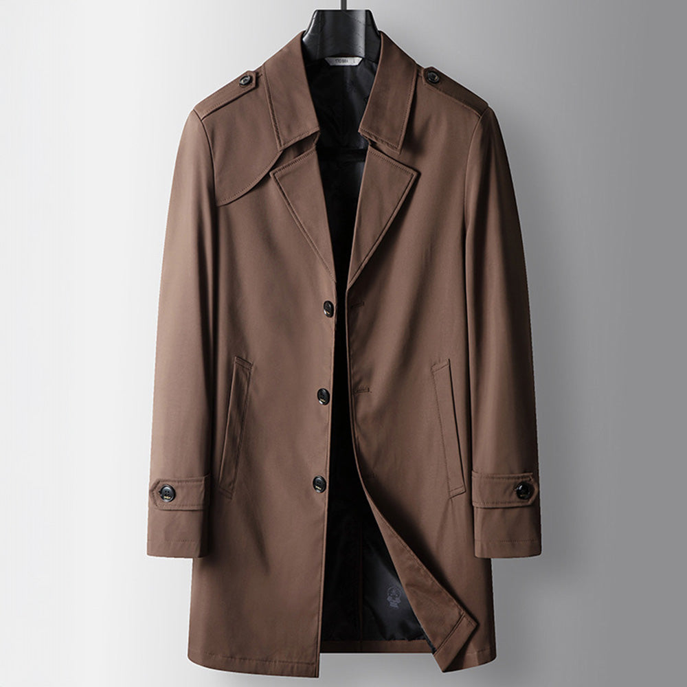 Vincent | Men’s Long Winter Trench Coat with Lapel Collar