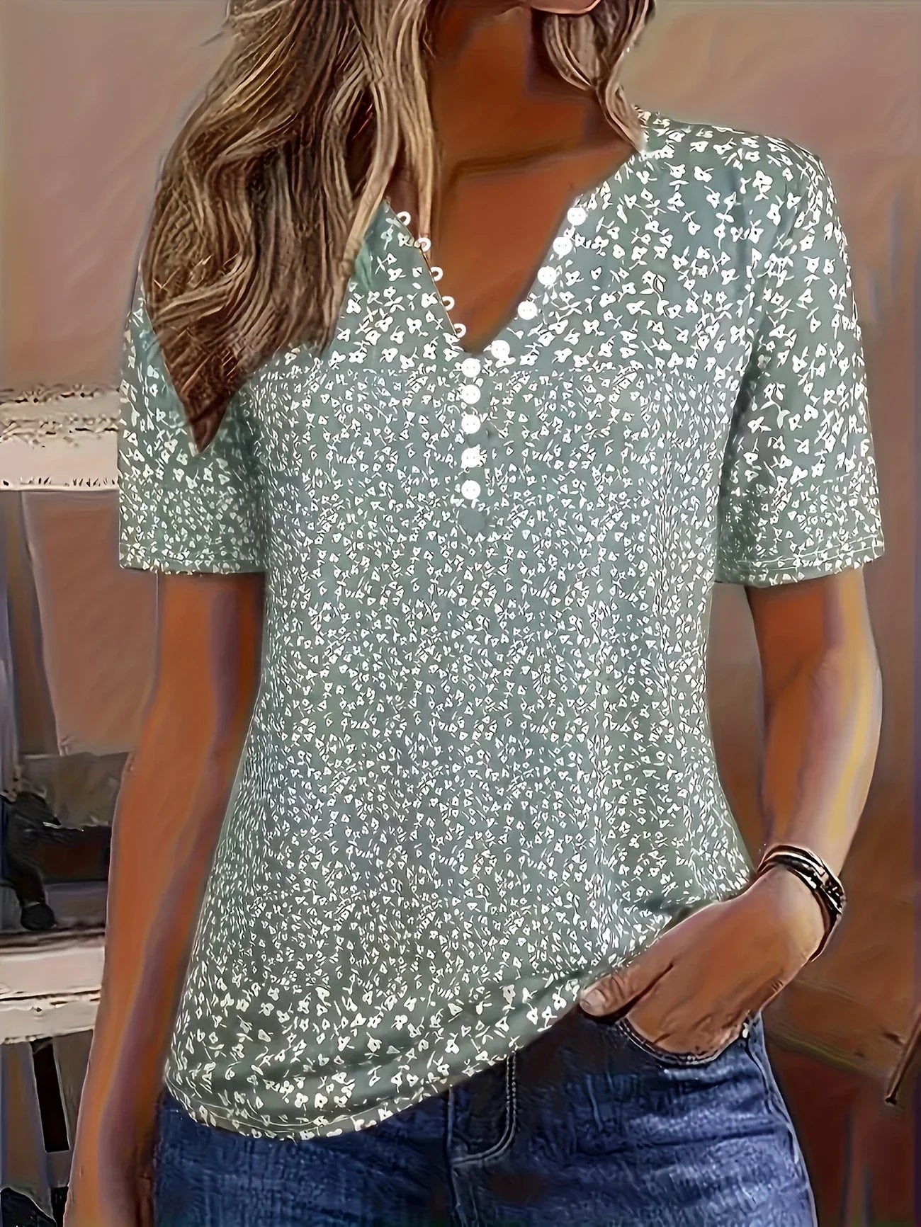 Daphne | Women’s Casual Printed Short Sleeve Blouse
