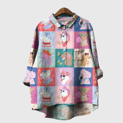 Presley | Women’s Cute Cat Print Button Up Blouse