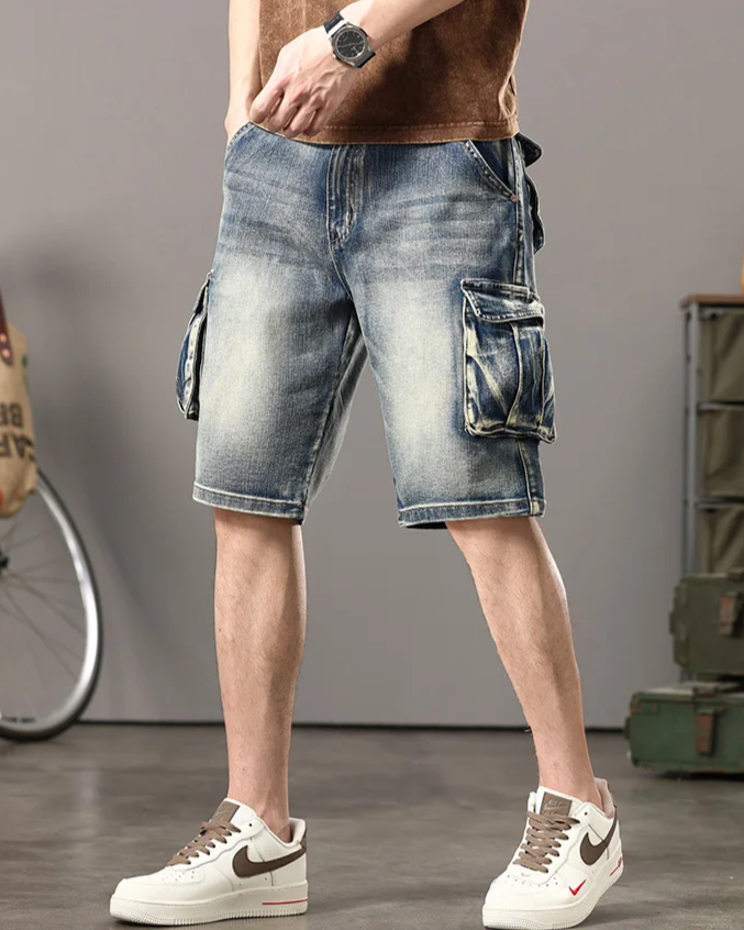 Declan | Men’s Denim Cargo Shorts with Rugged Utility