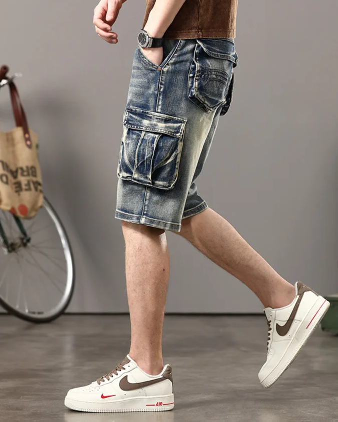Declan | Men’s Denim Cargo Shorts with Rugged Utility