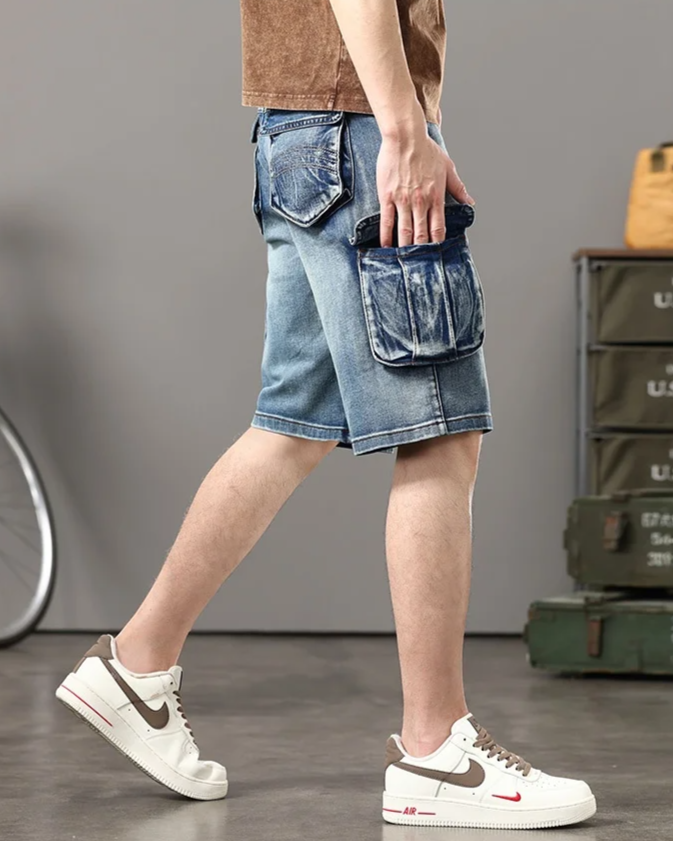 Declan | Men’s Denim Cargo Shorts with Rugged Utility
