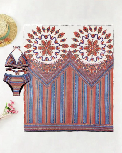 Marisol | Women’s 3-Piece Boho Swimwear Set with Printed Bikini