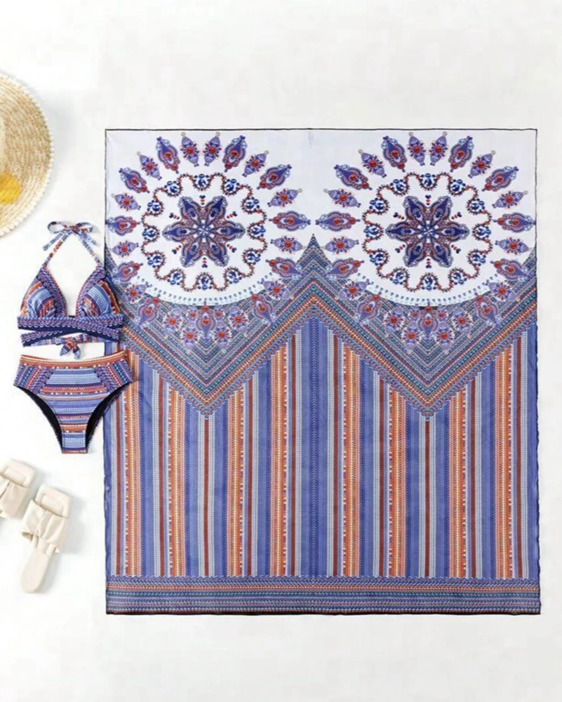Marisol | Women’s 3-Piece Boho Swimwear Set with Printed Bikini