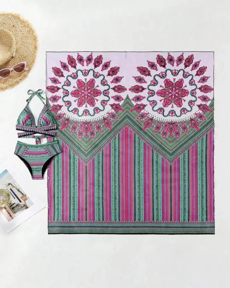 Marisol | Women’s 3-Piece Boho Swimwear Set with Printed Bikini