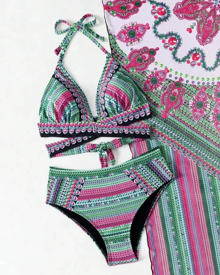 Marisol | Women’s 3-Piece Boho Swimwear Set with Printed Bikini