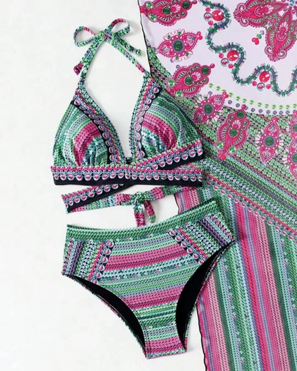 Marisol | Women’s 3-Piece Boho Swimwear Set with Printed Bikini
