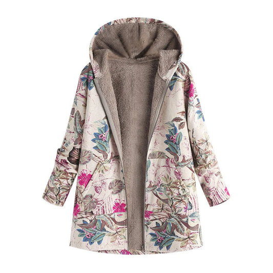 Florence | Women’s Hooded Floral Coat with Long Sleeves