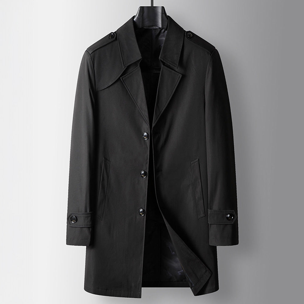 Vincent | Men’s Long Winter Trench Coat with Lapel Collar