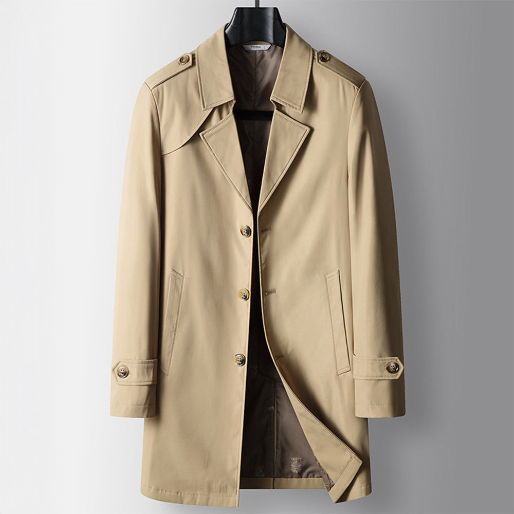 Vincent | Men’s Long Winter Trench Coat with Lapel Collar