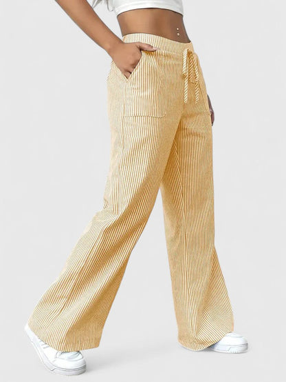 Sarah | Women’s Striped Wide Leg Linen Pants