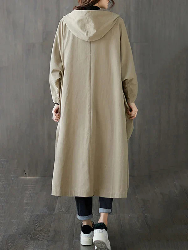 Nola | Women’s Hooded Long Trench Coat with Large Pockets