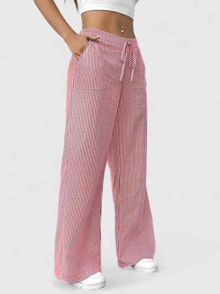 Sarah | Women’s Striped Wide Leg Linen Pants