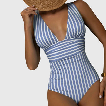 Kathryn | Women’s Striped V Neck One Piece Swimsuit