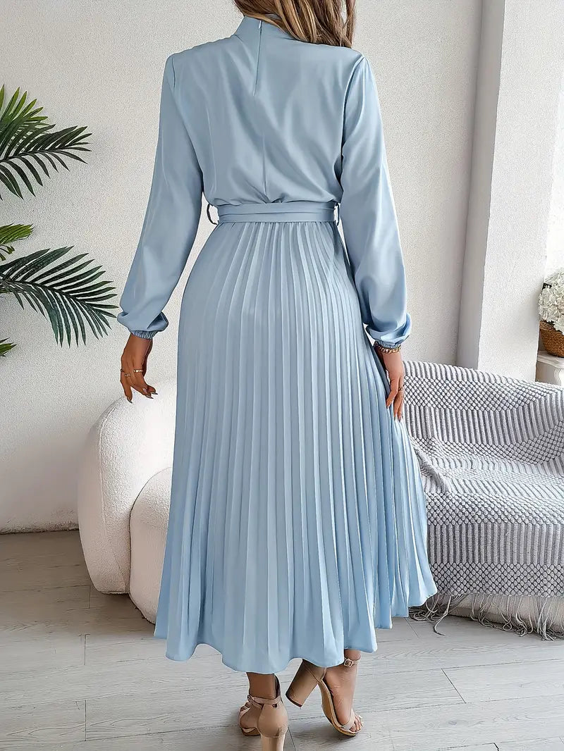 Elowyn | Women’s Long Sleeve Pleated Belted Midi Dress