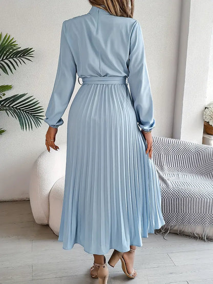 Elowyn | Women’s Long Sleeve Pleated Belted Midi Dress