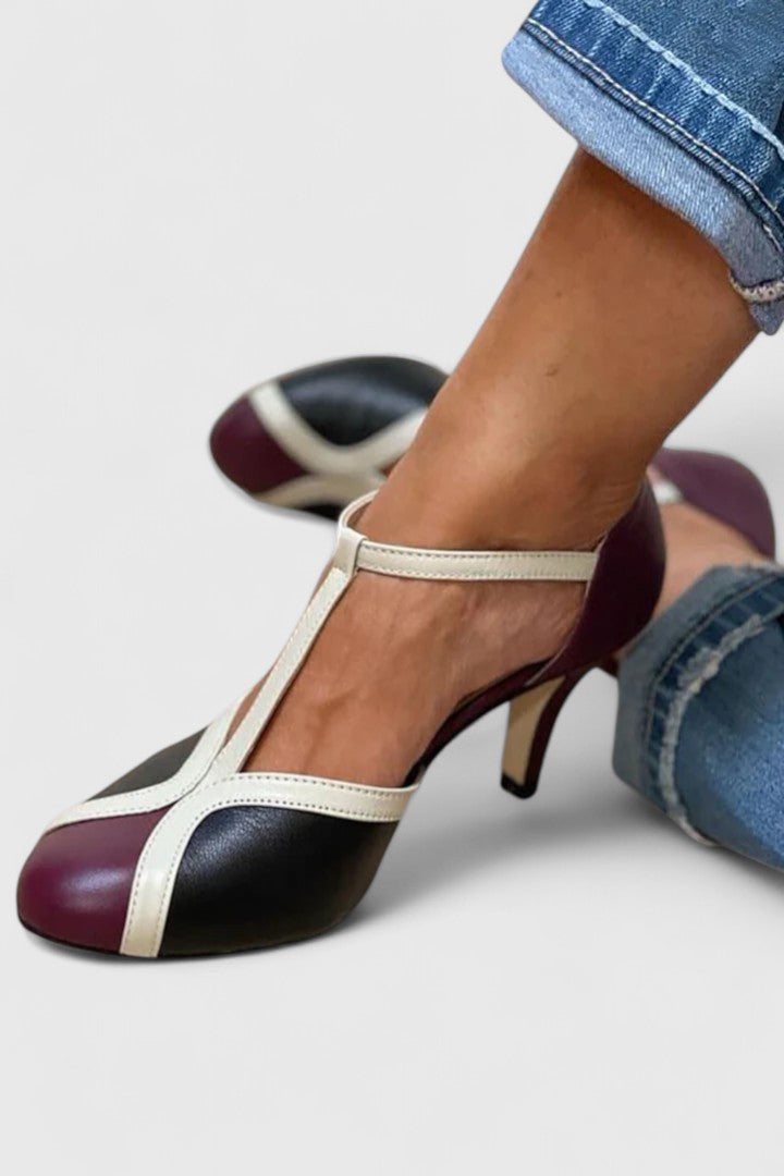 Romilly | Women’s Colorblock T Strap Kitten Heels
