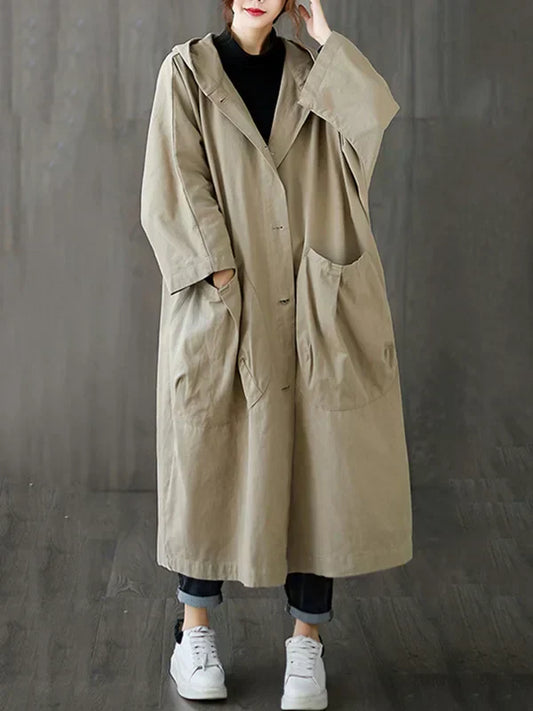 Nola | Women’s Hooded Long Trench Coat with Large Pockets