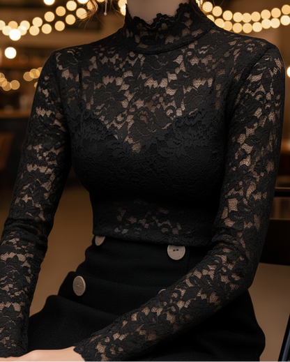 Vicky | Women’s Spring Lace High-Neck Blouse