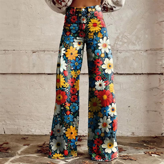 Bianca | Women’s Floral Wide-Leg Denim Jeans
