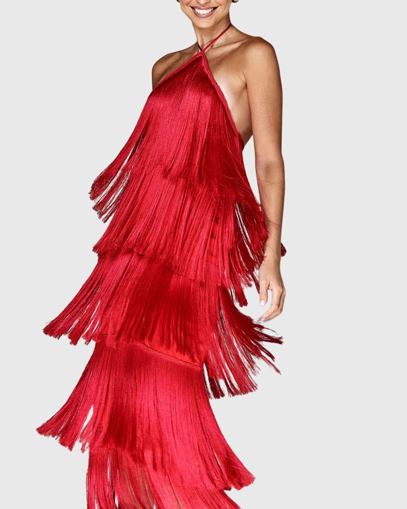 Christelle | Women’s Halter Fringe Tassel Party Dress