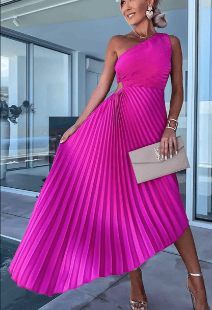 Karen | Women’s One-Shoulder Pleated Maxi Dress for Wedding Guests