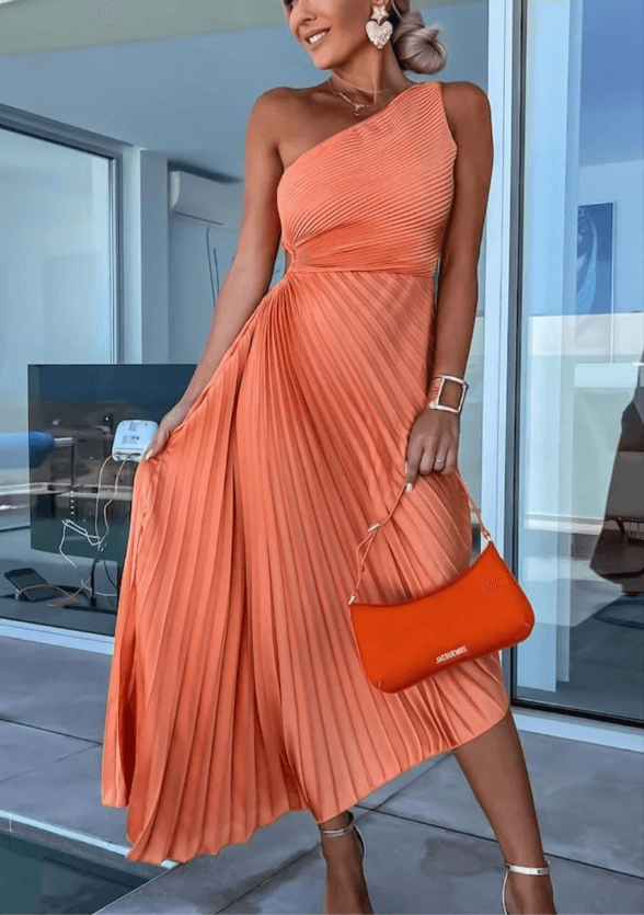 Karen | Women’s One-Shoulder Pleated Maxi Dress for Wedding Guests