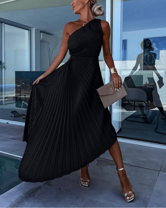 Karen | Women’s One-Shoulder Pleated Maxi Dress for Wedding Guests