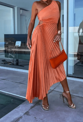 Karen | Women’s One-Shoulder Pleated Maxi Dress for Wedding Guests