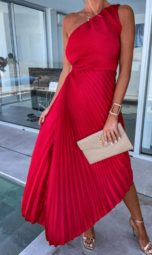 Karen | Women’s One-Shoulder Pleated Maxi Dress for Wedding Guests
