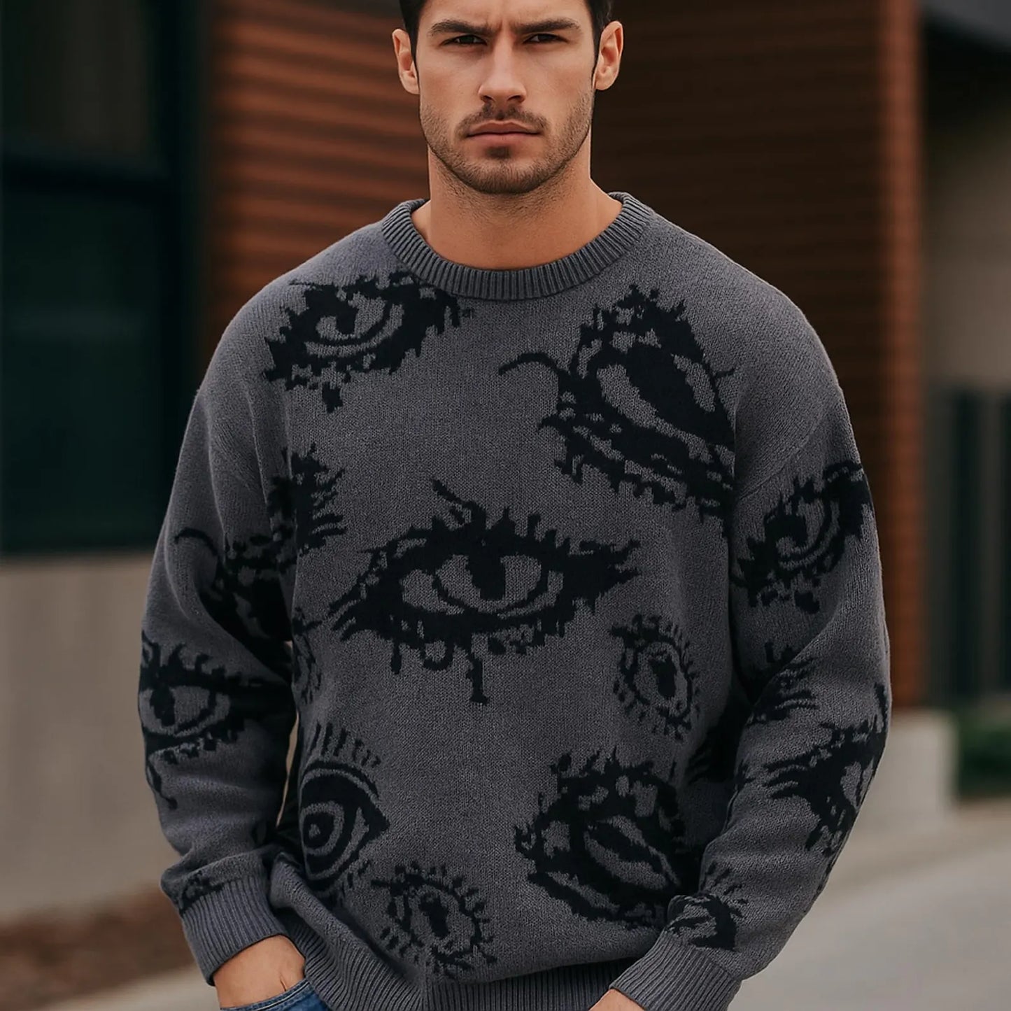 Caleb | Men’s Graphic Eye Knit Spring Sweater