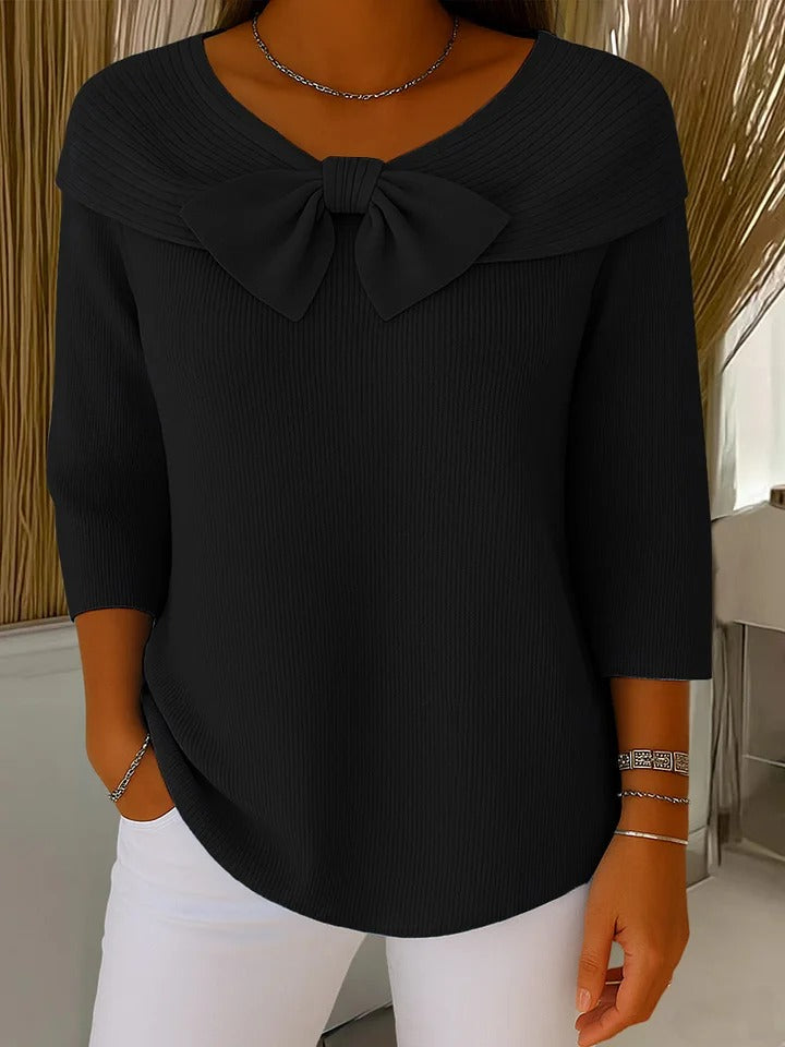Genevieve | Women’s Sophisticated Bow Neck Knit Top