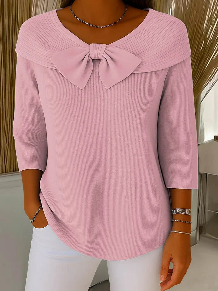 Genevieve | Women’s Sophisticated Bow Neck Knit Top