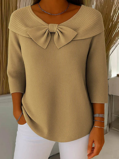 Genevieve | Women’s Sophisticated Bow Neck Knit Top
