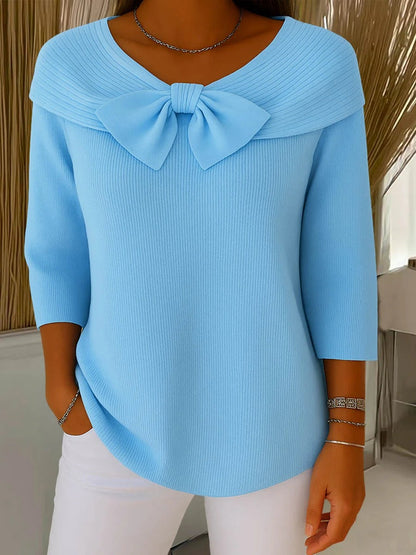 Genevieve | Women’s Sophisticated Bow Neck Knit Top