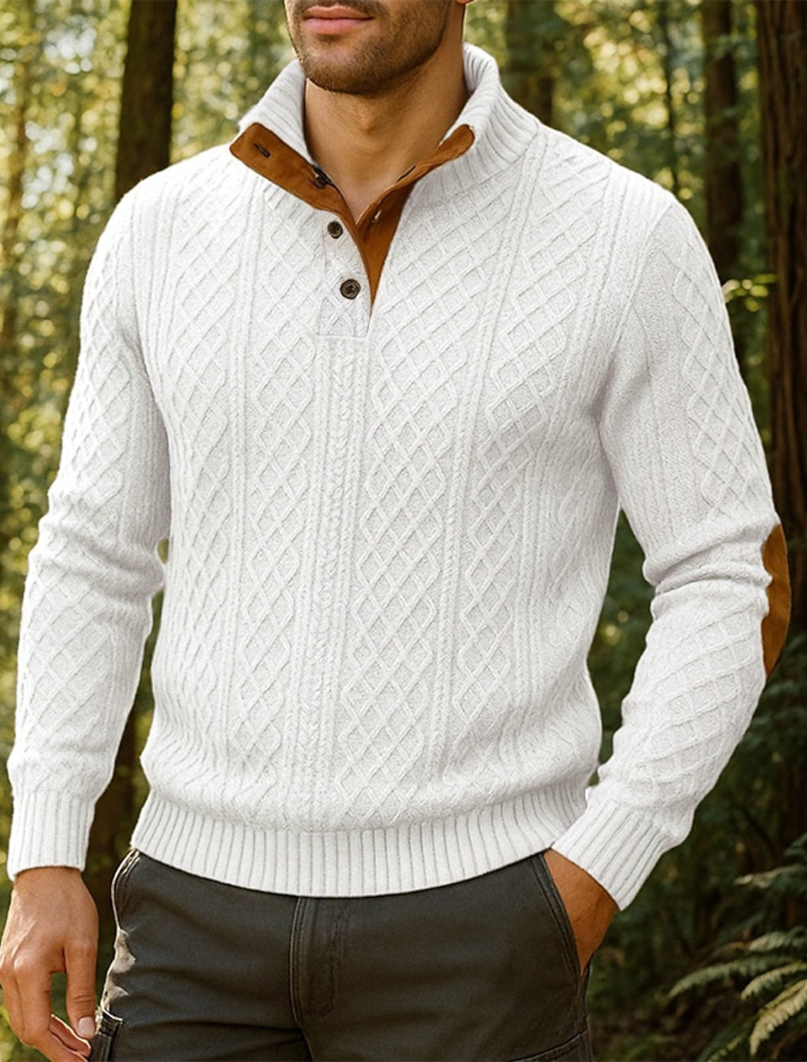 Carlo | Men’s Cable-Knit High Neck Sweater with Button Placket