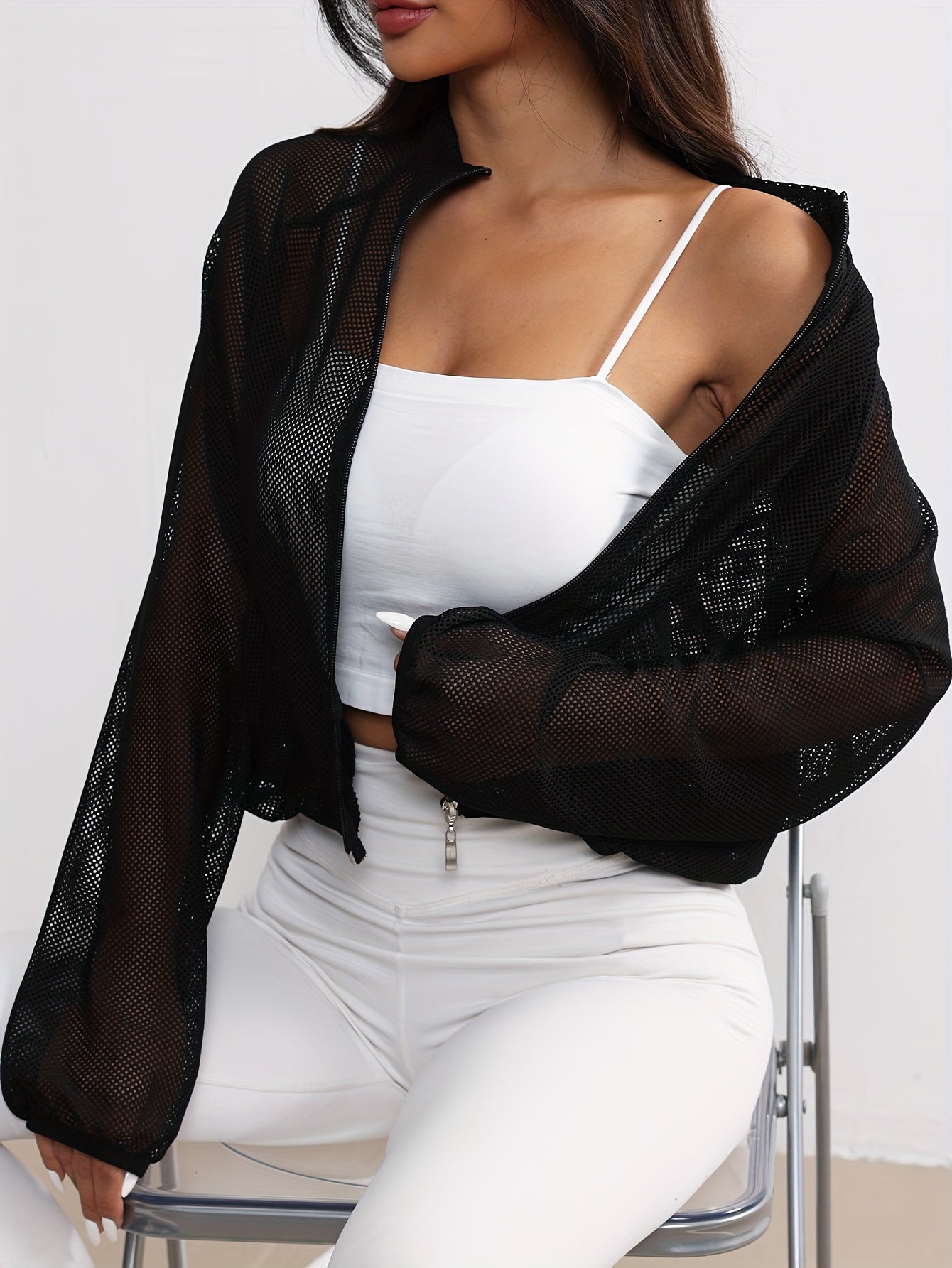 Teagan | Women’s Mesh Track Blouse with Zip Front