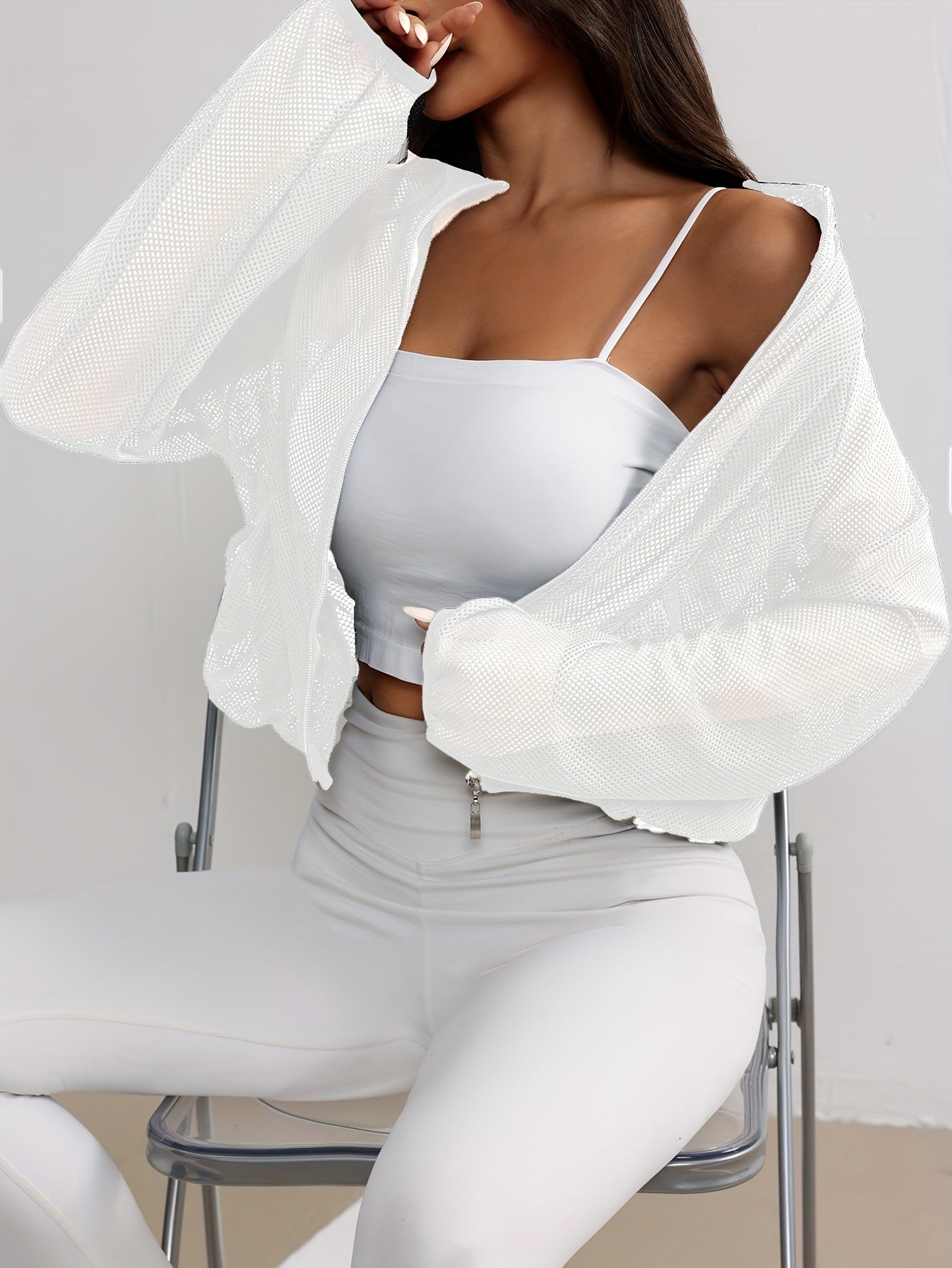Teagan | Women’s Mesh Track Blouse with Zip Front