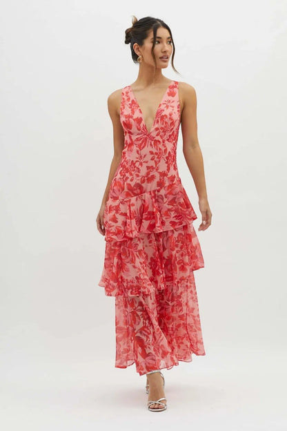 Marcellina | Women’s Elegant Floral Tiered Maxi Dress