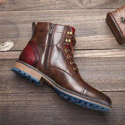 Kevin | Men’s Rugged Leather Lace-Up Boots with Side Zipper