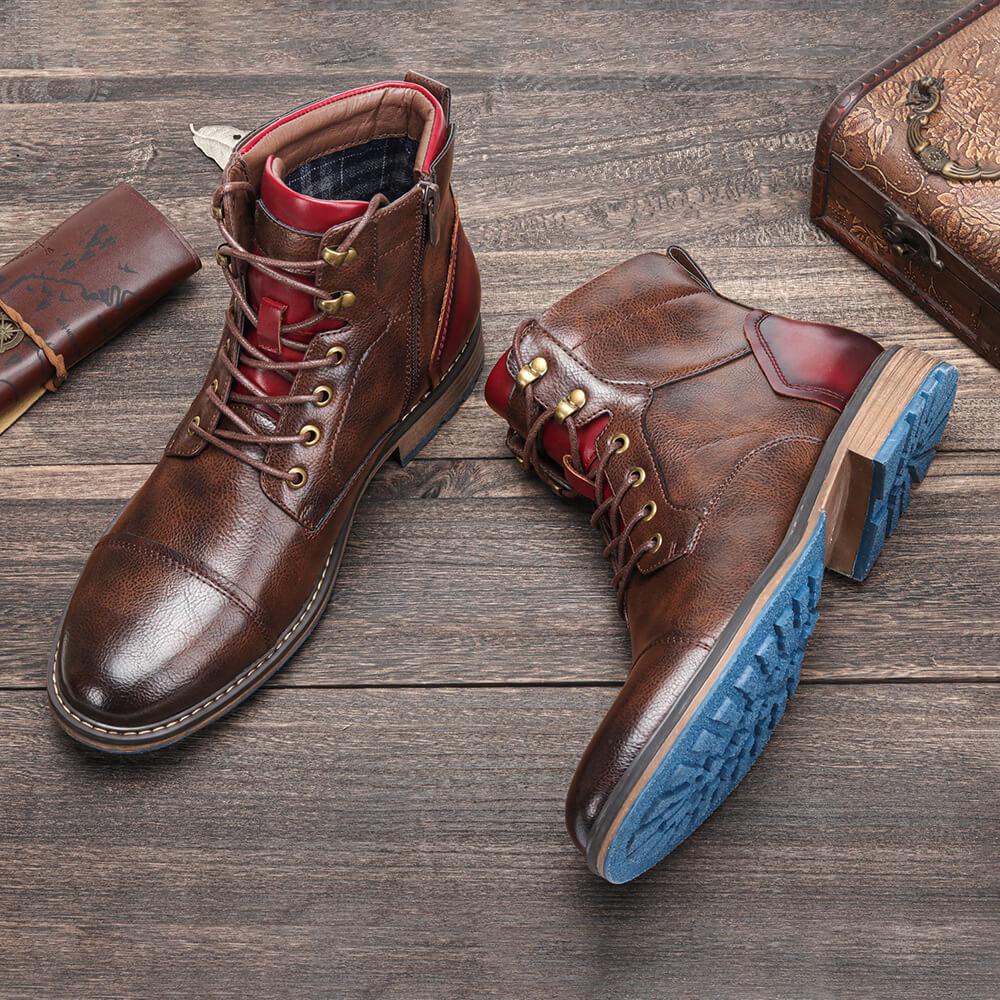 Kevin | Men’s Rugged Leather Lace-Up Boots with Side Zipper