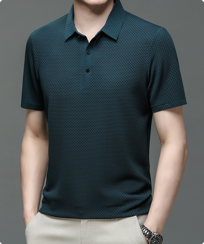 Vinz | Men’s Textured Short Sleeve Button Polo Shirt
