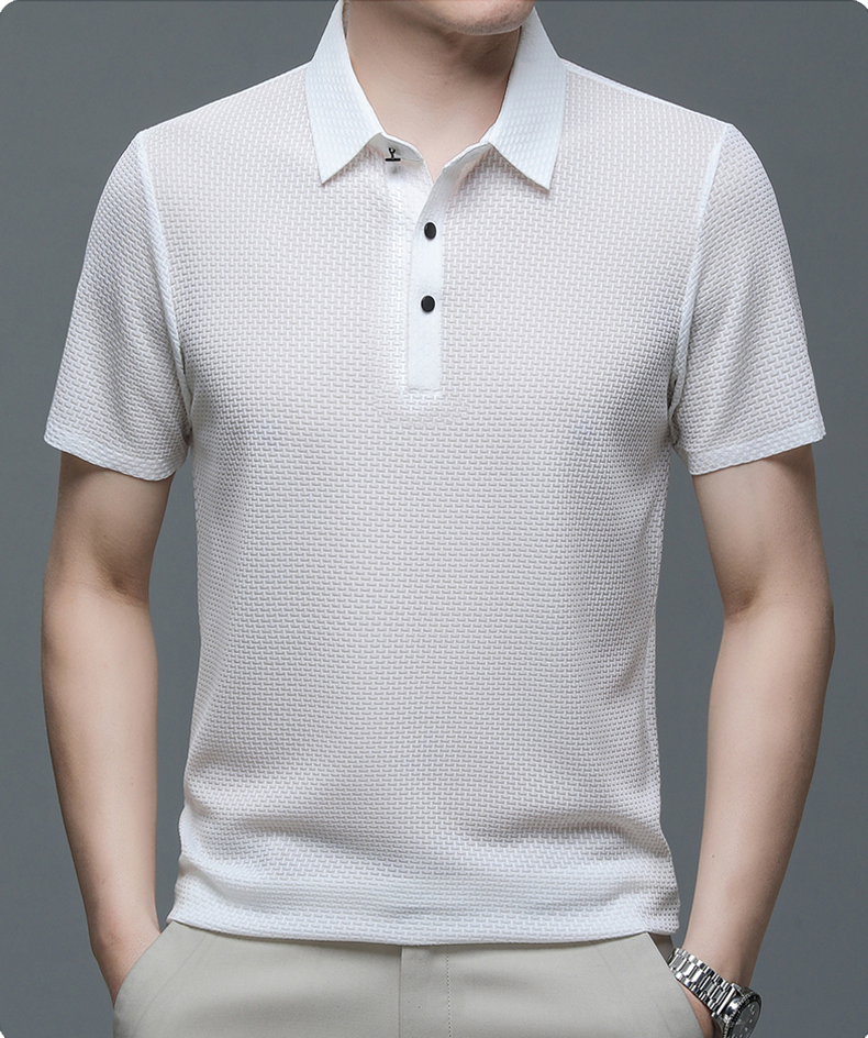 Vinz | Men’s Textured Short Sleeve Button Polo Shirt