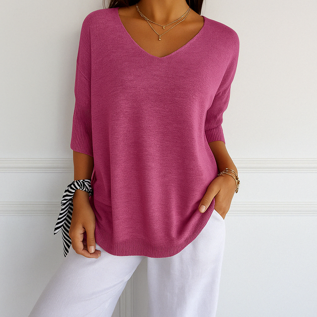 Coraline | Women’s V-Neck Short Sleeve Knit Pullover