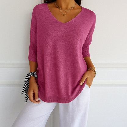 Coraline | Women’s V-Neck Short Sleeve Knit Pullover