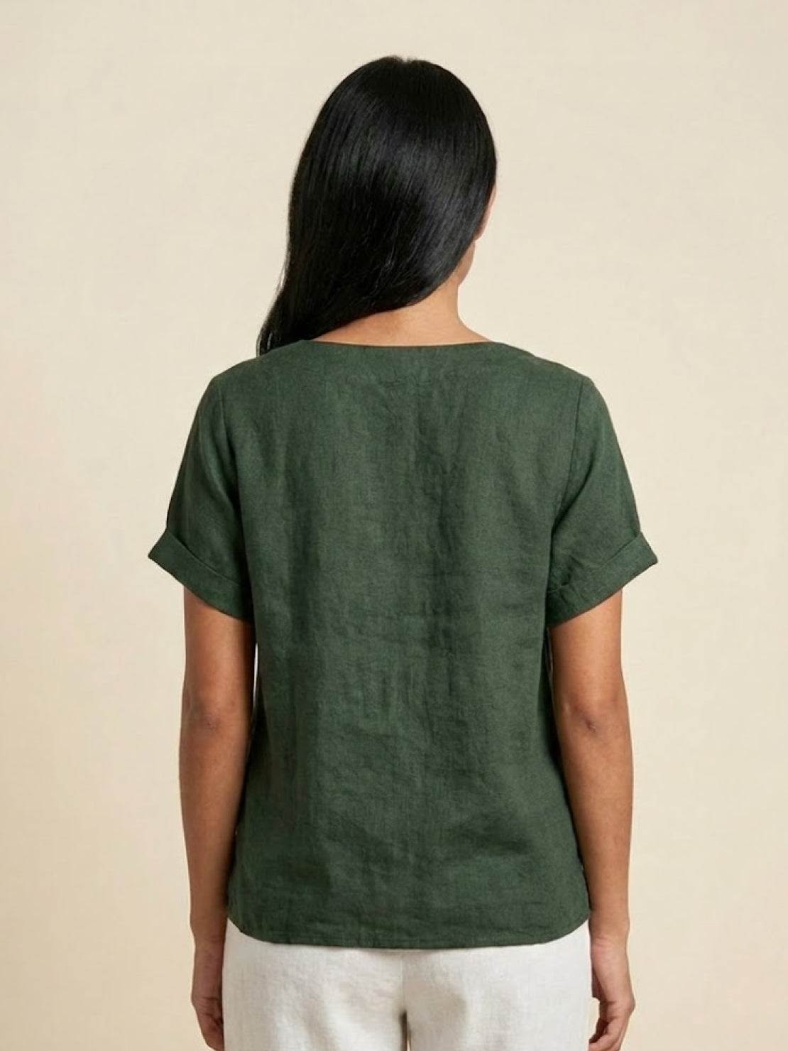 Wanda | Women’s Linen Round Neck Button Blouse