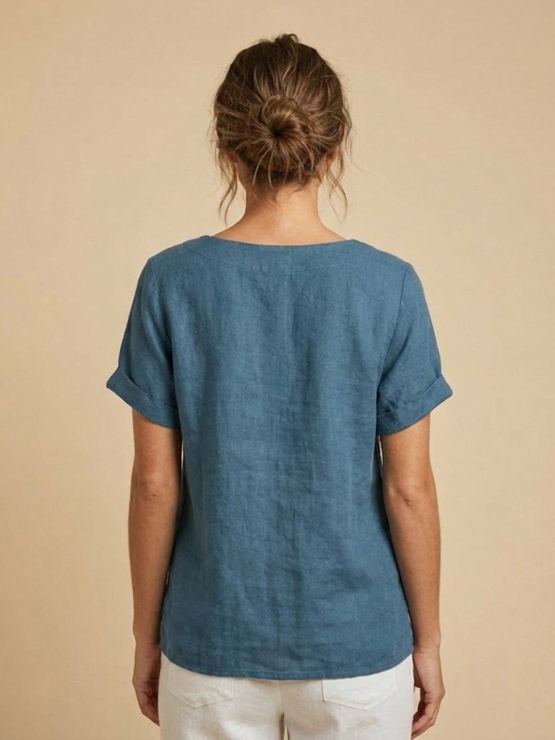 Wanda | Women’s Linen Round Neck Button Blouse